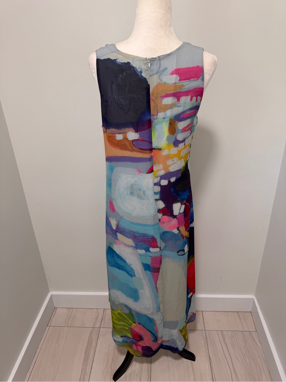 Claire Desjardins Sleeveless High-Low Dress Sz Small Abstract Art Print V Neck - Picture 5 of 13